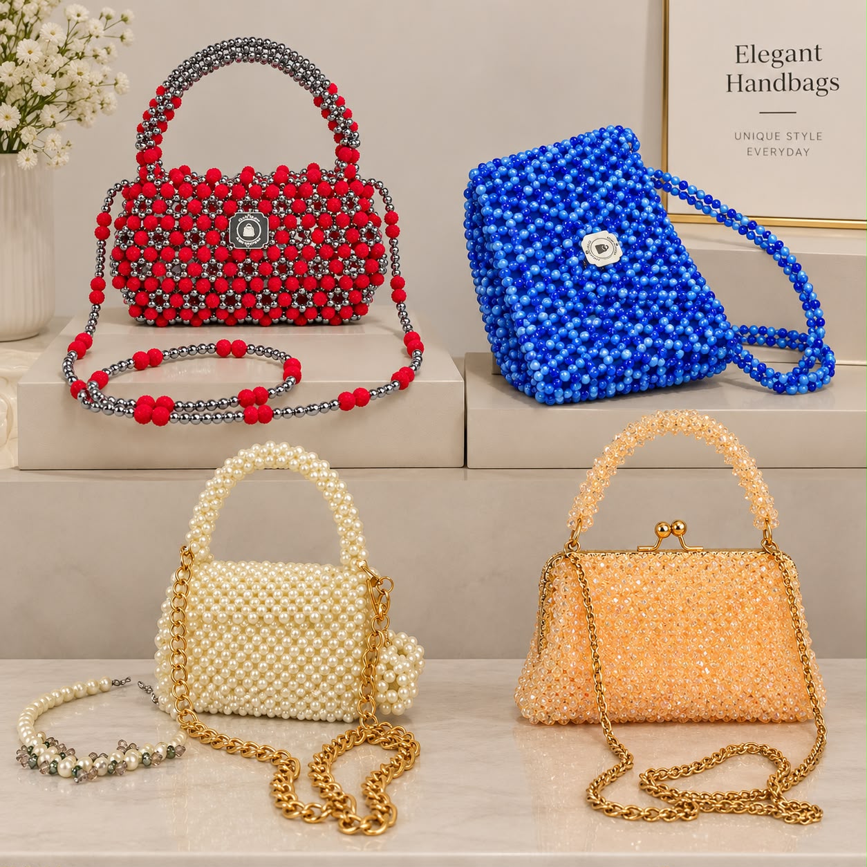 Quatre sacs perlés colorés de la collection Craft Carry